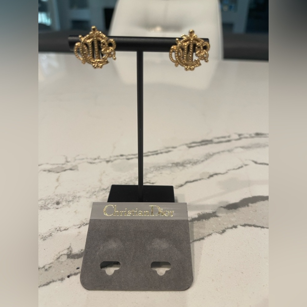 Vintage Christian Dior Gold Plated Logo Earrings